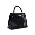 Black Shiny Crocodile Kelly 25cm GHW