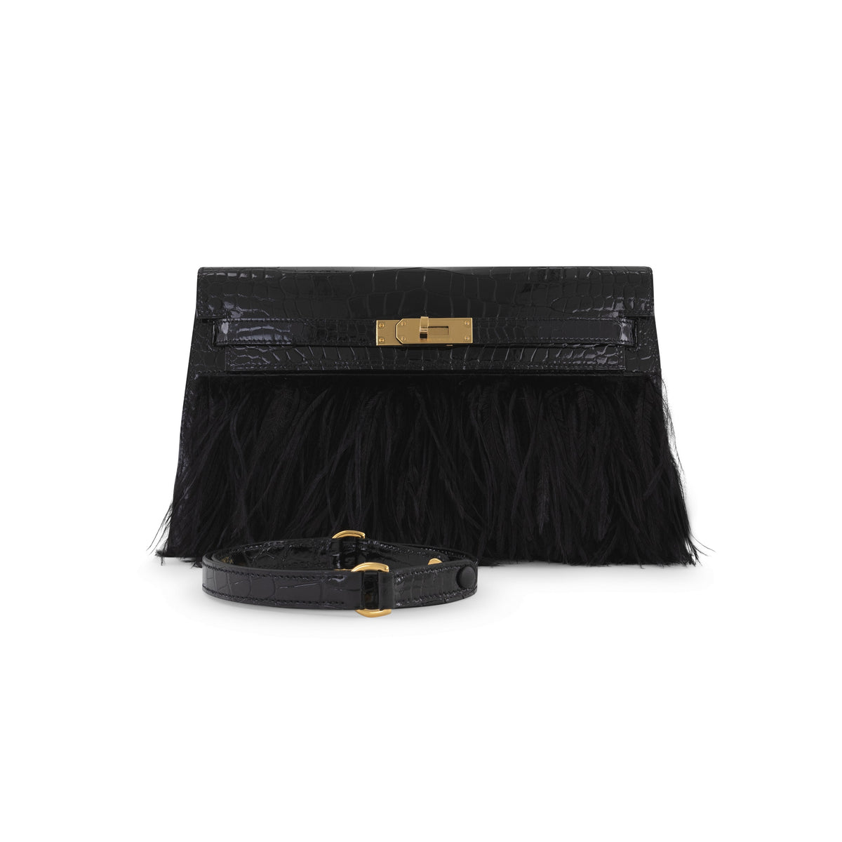 Kelly Elan Foile Black Shiny Porosus Crocodile Feather